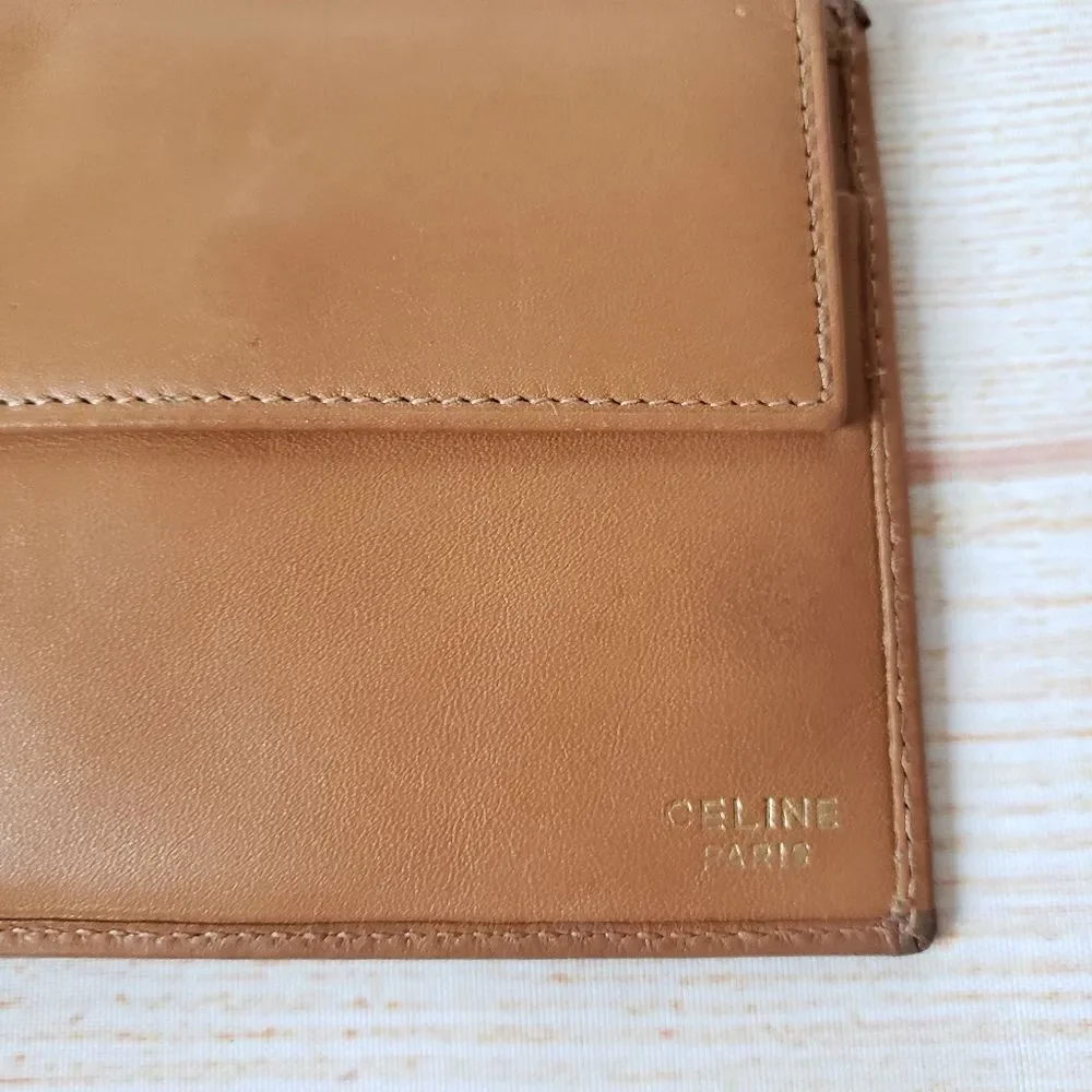Authentic Celine Paris Macadam Dark Brown Tan Bifold Wallet Unisex Vintage